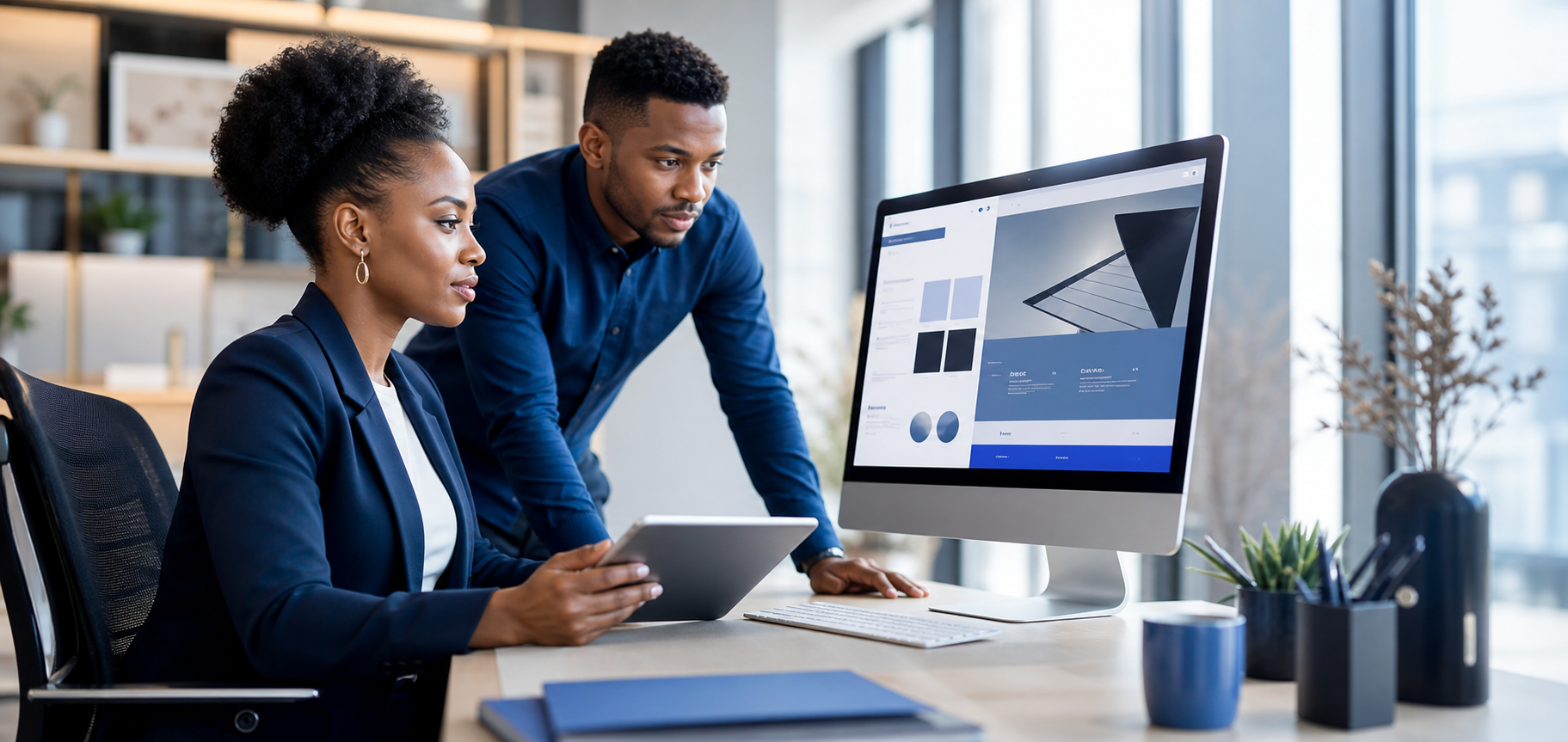 Business professionals reviewing a polished ready-made website application